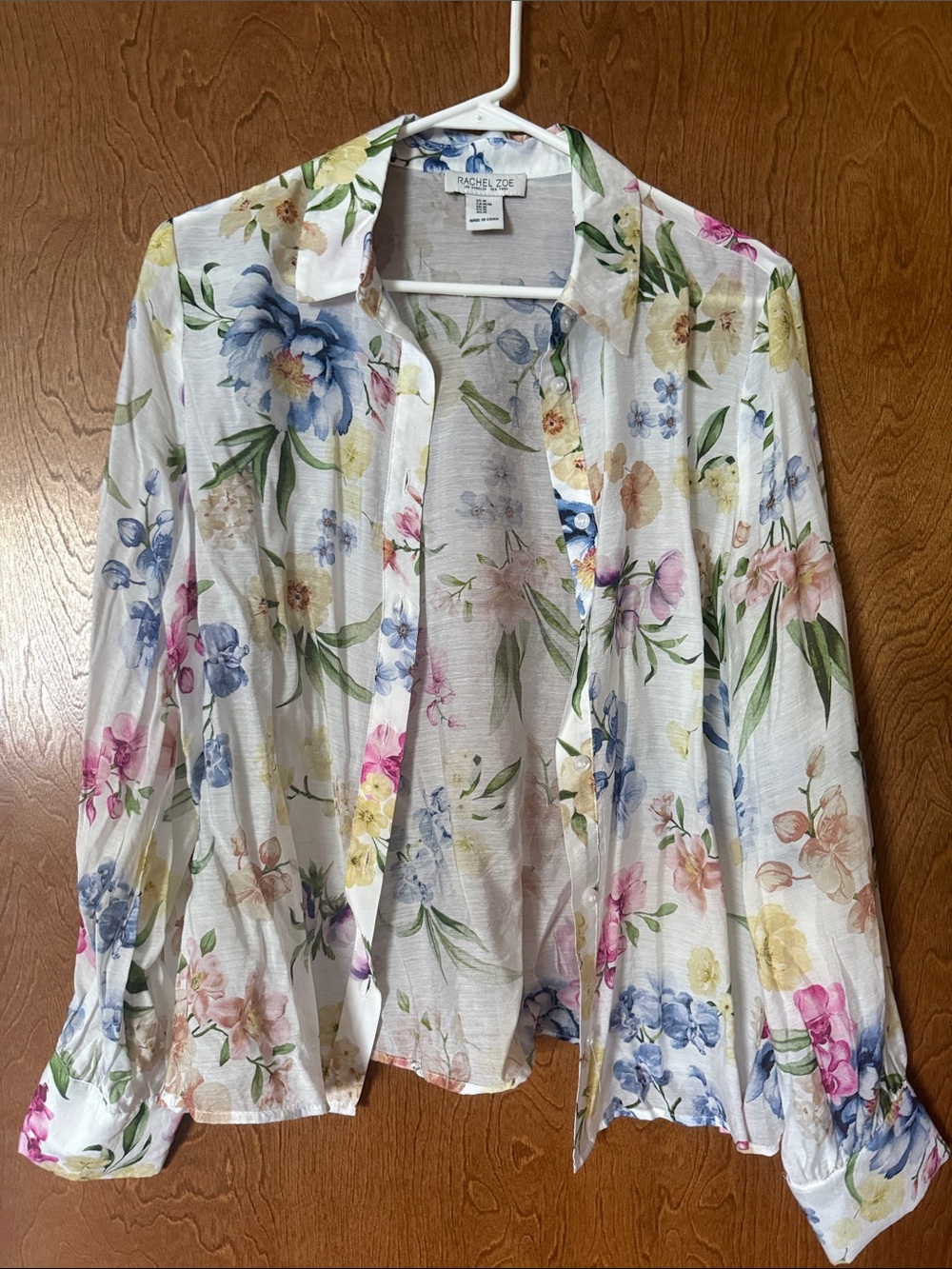 Rachel Zoe White Sheer Floral Button-Front Shirt